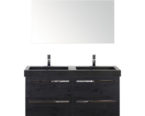 Ensemble de meubles de salle de bains Sanox Seville couleur de façade black oak lxhxp 121x170x45.5 cm avec lavabo en pierre naturelle et miroir