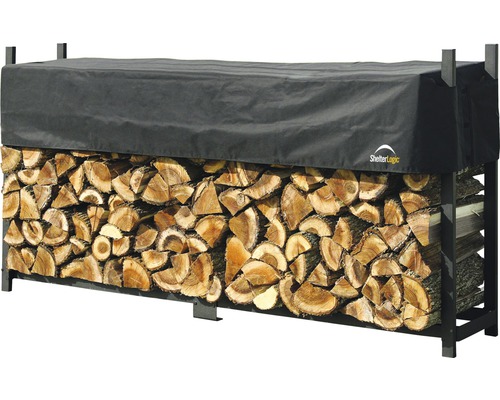 Brennholzregal mit Holz und Abdeckung