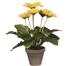 Gerbera jaune artificielle en pot