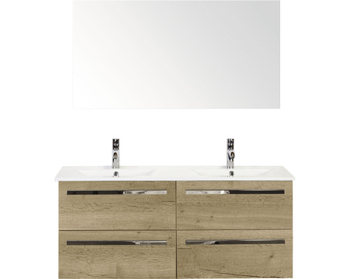 Ensemble de meubles de salle de bains Seville 120 cm lavabo en céramique avec miroir chêne nature