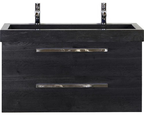 Ensemble de meubles de salle de bains Sanox Seville couleur de façade black oak lxhxp 101x58x45.5 cm avec lavabo en pierre naturelle