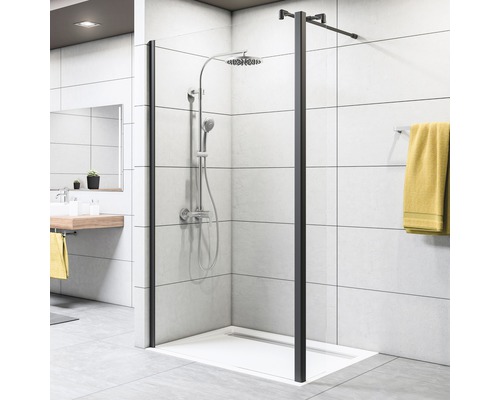 Paroi de douche à l'italienne Breuer Entra 120 cm décor Terrazzo blanc profilé couleur noir