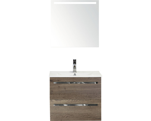 Ensemble de meubles de salle de bains Seville 60 cm lavabo en céramique avec miroir avec éclairage tabacco