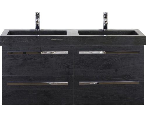 Ensemble de meubles de salle de bains Sanox Seville couleur de façade black oak lxhxp 121x58x45.5 cm avec lavabo en pierre naturelle