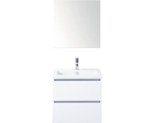 Ensemble de meubles de salle de bains Vogue 60 cm avec lavabo en céramique et armoire de toilette blanc à haute brillance