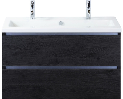 Ensemble de meubles de salle de bains Sanox Vogue couleur de façade black oak lxhxp 101 x 59 x 41 cm avec double vasque en céramique