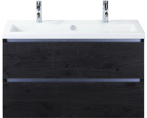 Lavabo double avec meuble bas Sanox VOGUE lxhxp 101x59x41 cm couleur de façade black oak 81739949