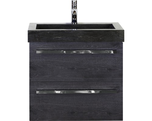 Ensemble de meubles de salle de bains Sanox Seville couleur de façade black oak lxhxp 61x58x45.5 cm avec lavabo en pierre naturelle