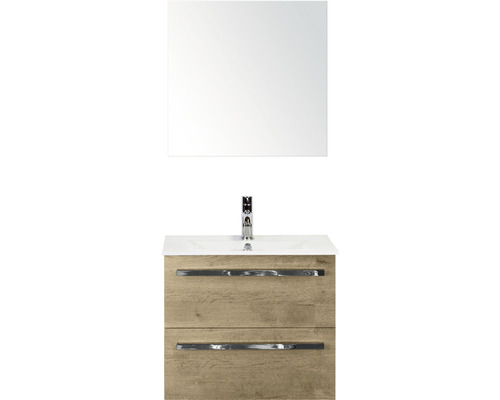 Ensemble de meubles de salle de bains Seville 60 cm lavabo en céramique avec miroir chêne nature