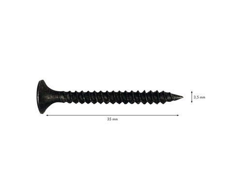 Eine einzelne 35 Millimeter lange Schraube mit einem Durchmesser von 3,5 Millimetern.