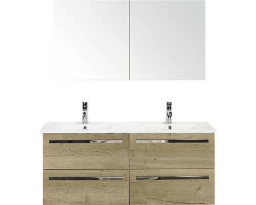 Ensemble de meubles de salle de bains Seville 120 cm lavabo en céramique avec armoire de toilette chêne nature