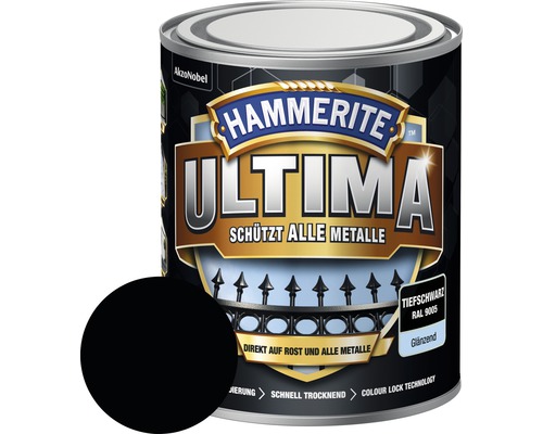 Peinture antirouille & peinture métal HAMMERITE Ultima Ral 9005 noir foncé brillant 750 ml