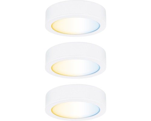 Drei runde, weiße LED-Deckenleuchten