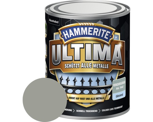 Peinture antirouille & peinture métal HAMMERITE Ultima Ral 7042 gris signalisation brillant 750 ml