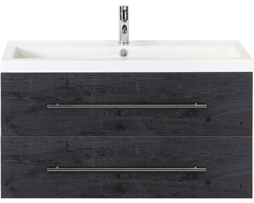 Badmöbel-Set Sanox Straight Frontfarbe black oak BxHxT 100x55x40 cm mit Mineralgusswaschtisch