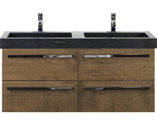 Meuble sous-vasque avec deux lavabos et quatre tiroirs