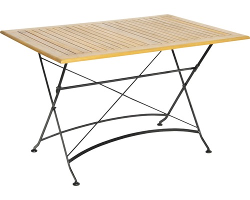 Rechteckiger Gartentisch aus Holz mit Metallgestell