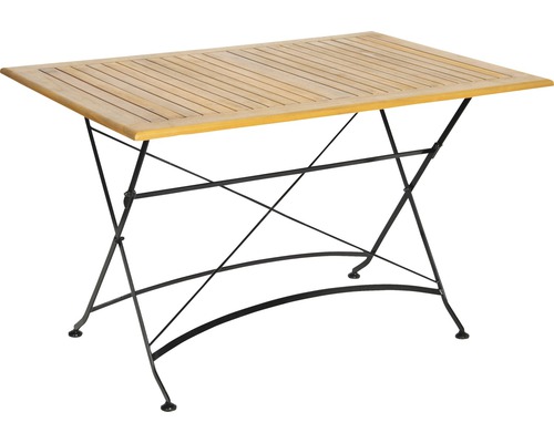 Table de jardin pliante avec plateau en bois et structure métallique