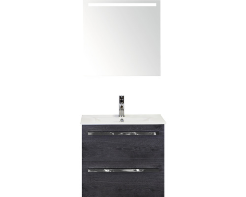 Ensemble de meubles de salle de bains Seville 60 cm céramique lavabo avec miroir avec éclairage black oak