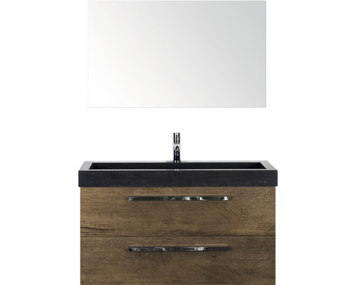 Badmöbel-Set Sanox Seville Frontfarbe eiche dunkel BxHxT 101 x 170 x 45,5 cm mit Natursteinwaschtisch und Spiegel Badmöbel-Set Sanox Seville Frontfarbe eiche dunkel BxHxT 101 x 170 x 45,5 cm mit Natursteinwaschtisch und Spiegel