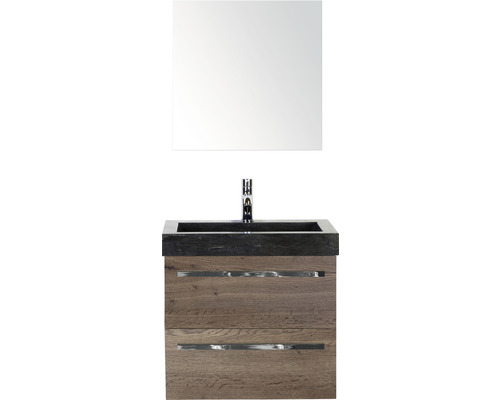 Ensemble de meubles de salle de bains Seville 60 cm lavabo en pierre artificielle avec armoire de toilette tabacco
