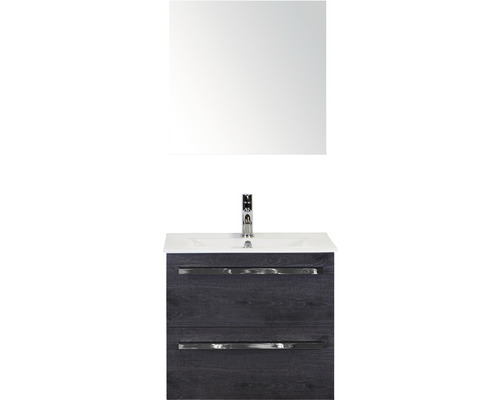 Ensemble de meubles de salle de bains Seville 60 cm céramique lavabo avec miroir black oak