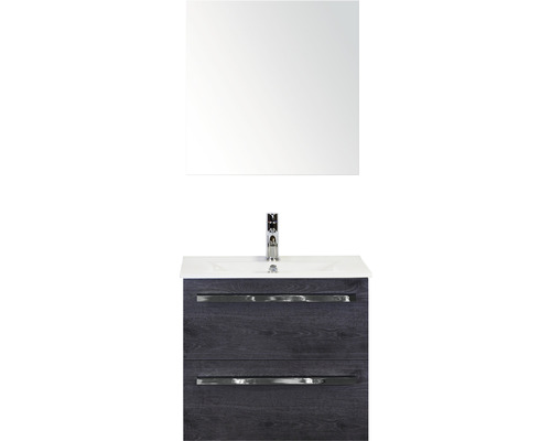 Ensemble de meubles de salle de bains Seville 60 cm céramique lavabo avec armoire de toilette black oak