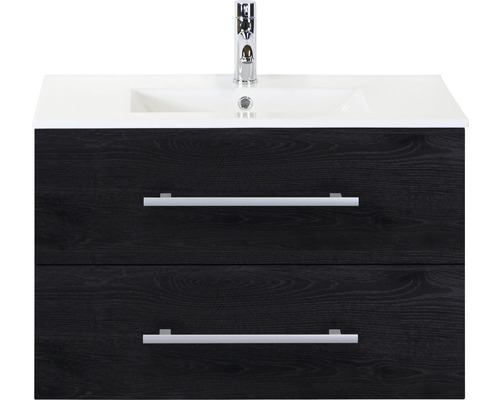 Waschbeckenunterschrank Stretto 80 cm black oak inkl. Keramikwaschbecken