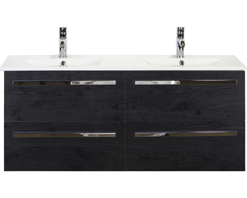 Doppelwaschbecken mit Unterschrank Sanox SEVILLE BxHxT 121x52x46 cm Frontfarbe black oak 81708949