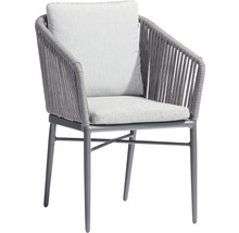 Fauteuil lounge gris avec tressage en corde et coussins