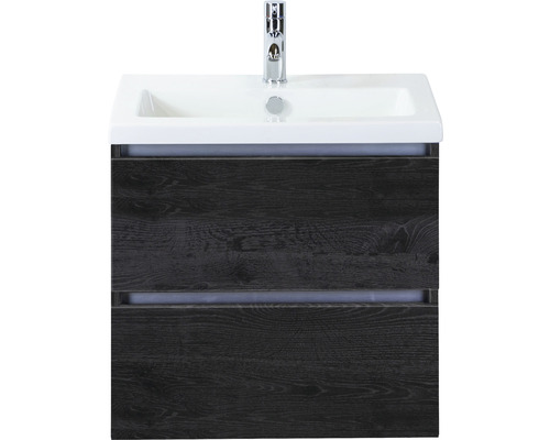 Waschbeckenunterschrank Vogue 60 cm black oak inkl. Keramikwaschbecken