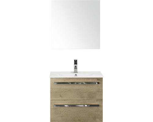 Ensemble de meubles de salle de bains Seville 60 cm lavabo en céramique avec armoire de toilette chêne nature