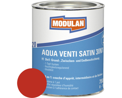 Laque MODULAN 6220 Aqua Venti satin 3en1 RAL 3000 rouge vif 750 ml