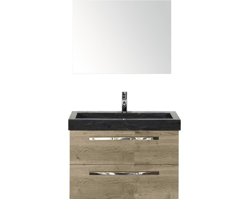 Badmöbel-Set Sanox Seville Frontfarbe eiche BxHxT 81x170x45.5 cm mit Natursteinwaschtisch und Spiegel Badmöbel-Set Sanox Seville Frontfarbe eiche BxHxT 81x170x45.5 cm mit Natursteinwaschtisch und Spiegel
