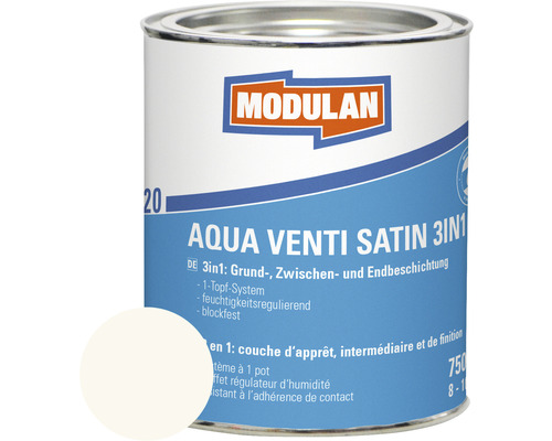 MODULAN 6220 Aqua Venti Lack Satin 3in1 RAL 9010 weiss 750 ml