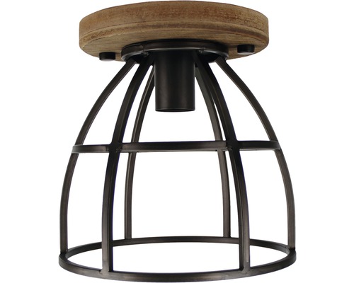 Plafonnier avec socle en bois et cage métallique