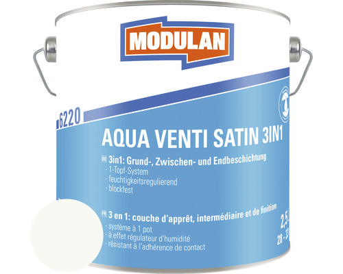 Laque MODULAN 6220 Aqua Venti satin 3en1 RAL 9016 blanc signalisation 2,5 l
