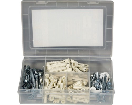 Boîte d''assortiment avec vis et chevilles