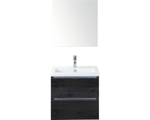 Ensemble de meubles de salle de bains Vogue 60 black oak avec vasque + armoire de toilette