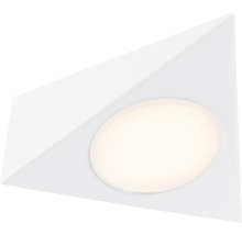 Weisse Dreieck-Wandleuchte mit runder Lichtfläche