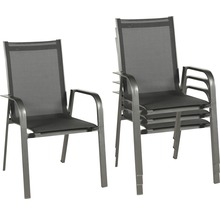 Stapelbarer Gartenstuhl mit Armlehnen, aus Metall und Textilgewebe, zur platzsparenden Aufbewahrung