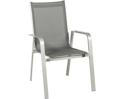 Chaise de jardin Acamp Urban lot de 4 empilable 62 x 69 x 97 cm tissu argent Chaise de jardin avec accoudoirs en aluminium et revêtement textile