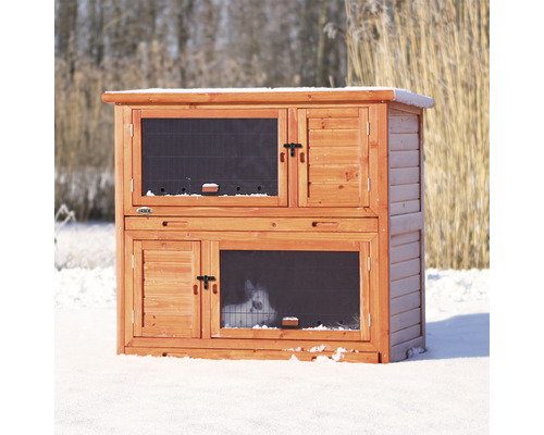 Clapier Trixie pour petits animaux avec isolation thermique, 116 x 65 x 113 cm Cage en bois à deux étages pour petits animaux avec portes et fenêtres