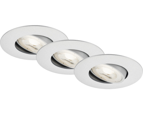 Set d'éclairages encastrés LED 3 pces à intensité lumineuse variable IP23 3x5 W 3x460 lm 3000 K chrome/mat Ø 9/6,8 cm 230 V