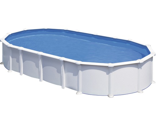 Kit de piscine hors sol à paroi en acier Planet Pool Vision-Pool High Line Solo ovale 915x470x132 cm avec skimmer encastré blanc