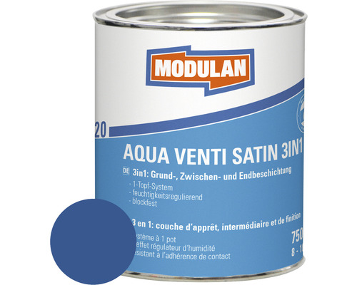 Laque MODULAN 6220 Aqua Venti satin 3en1 RAL 5010 bleu gentiane 750 ml