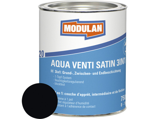 Laque MODULAN 6220 Aqua Venti satin 3en1 RAL 9005 noir profond 750 ml