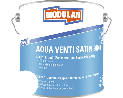 Laque MODULAN 6220 Aqua Venti satin 3en1 blanc 2,5 l