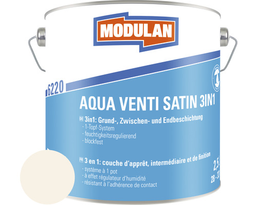 Laque MODULAN 6220 Aqua Venti satin 3en1 RAL 9001 blanc crème 2,5 l
