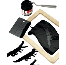Textildruck-Set mit Farbe, Rakel, Spachtel und Siebdruckrahmen zur Textilveredelung